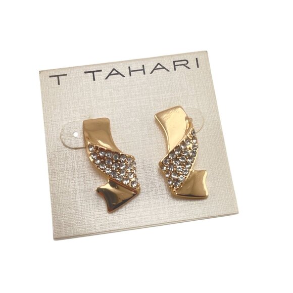 T Tahari Gold-Tone Crystal-Accented Swirl Stud Earrings - Picture 3 of 7